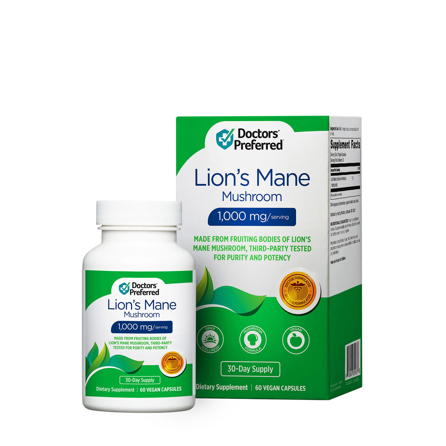 Doctors' Preferred Lion's Mane Mushroom 1000Mg Vegan - 60 Vegan Capsules (30 Servings)
